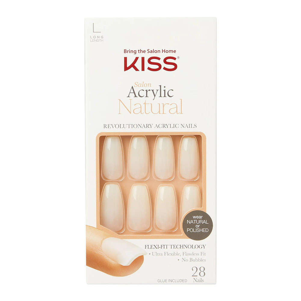 Kiss Salon Acrylic Natural Revolutionary Nails with 28 Nails and Glue, Long, 1 Ea